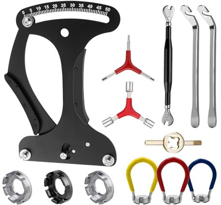 Yuqutum Bike Spoke Tension Meter Set, 13-Piece Bicycle Wheel Tool Kit, Includes Spoke Wrench, Y-Type Hex & Socket Wrench, Tire Lever & Valve Stem Core Tool