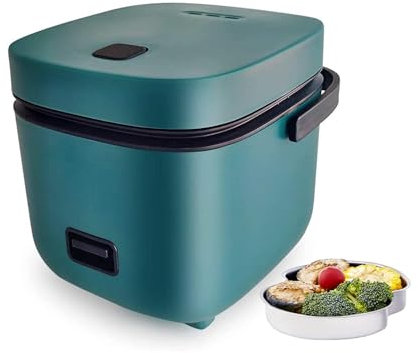 Mini Rice Cooker for 1, Small Rice Cooker Cookworks Korean Micro Rice Cooker 1.2 Litre, Small Kitchen College Dorm Rv Travel,Green