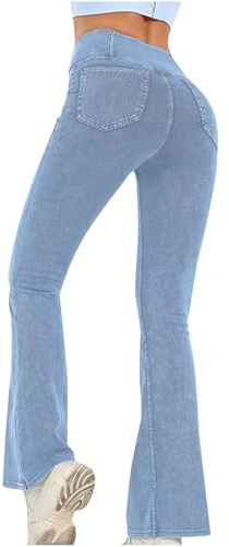 Flodxo Jeans for Women UK High Waist Tummy Control Denim Pants Ladies Skinny Jeggings Strectchy Slim Fit Flared Jeans Trendy Comfy Loungewear Bootcut Demin Trousers for Outdoor Light Blue L