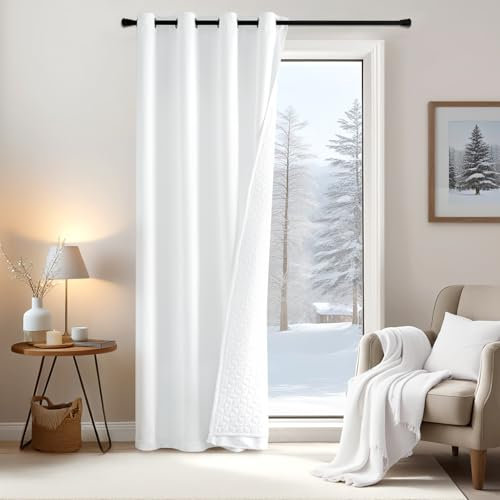 EMEMA Cortinas Opacas de Doble Capa, Aislantes Térmicos, Protegen del Frío y el Viento. Cortina de Oscurecimiento para Ventanas o Puertas, Ideal para Invierno. Medidas: 260x132 cm, Color Blanco.