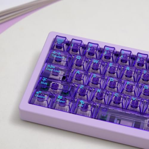 114 Keys Purple Clear Keycaps PC Cherry Profile Crystal Transparent Keycaps Set Fit for 60% 65% 75% Cherry Mx Switches Mechanical Keyboard