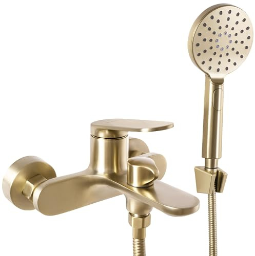Rea Badewannenarmatur mit Handbrause Marco Brushed Gold, Komplettset, modern - 19X15X11,5CM