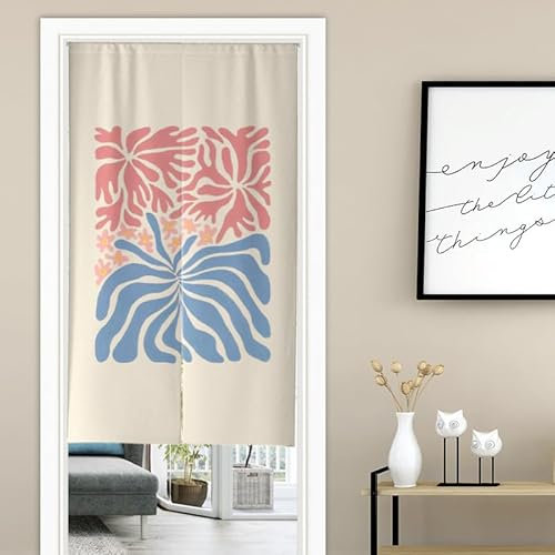Küchenvorhänge Rosa Blaue Blume Scheibengardinen Polyester Vorhänge Kurz Waschbar Raumteiler Vorhang Türvorhang Langlebig Küchenvorhang Kurze Gardinen Verdickung Tür Vorhang 70x150cm