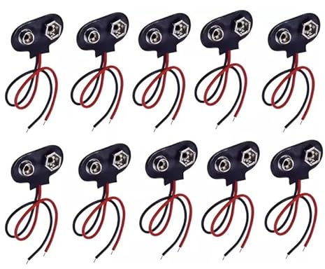 TECHZOCO Conector de batería de 9 V, Cable Adaptador de bateria Arduino, Cable de 200 mm, Conector Tipo T, portapilas 9V, Apto para 1 Pila 6F22, 6HR61, 6LR61 de 9 Voltios, Pack de 10 Unidades