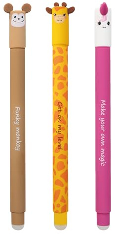 EBERHARD FABER - Animal Erase It Tintenroller 3er Set | Radierbare Gelschreiber mit 0,7 mm Spitze und blauer Tinte für Schule und Alltag
