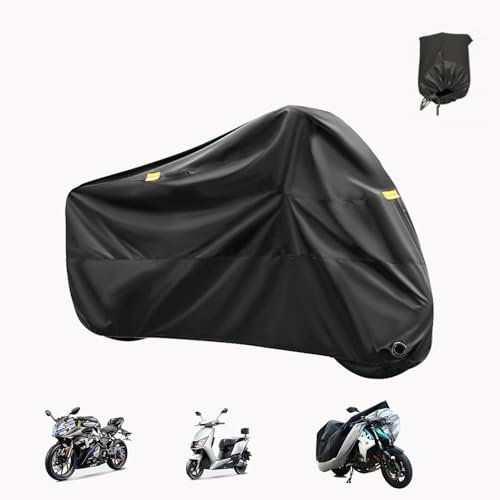 ACNMGDF Housses de Moto Housse de Protection Moto pour Garage extérieur imperméable qualité Scooter Couvre Pluie Soleil UV Coupe-Vent Housse de Protection Universelle Moto Noir 190T-L
