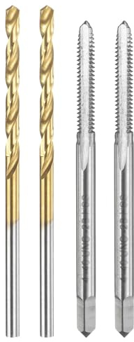 QUARKZMAN Gewindebohrer Set, 2 Stück 4 40 UNC Gerade Nut Gewindeschneidbohrer & 2 Stück 2,3 mm Spiralbohrer, Unbeschichtet/Titanbeschichtet HSS 6542 Maschinengewindebohrer Set