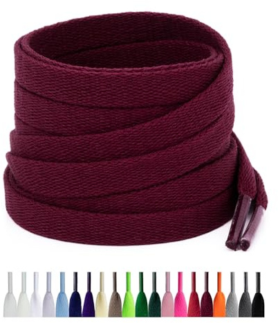 Puzeam 2 Paires de Lacets Plats pour Baskets, 8 mm de Large, Lacets Chaussures pour Chaussures, Sneakers et Chaussures de Sport (160 cm, Bordeaux)