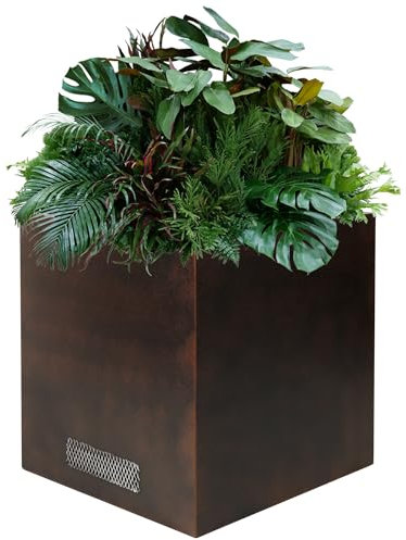 Maceta grande de acero resistente, macetas cuadradas altas de metal para interiores y exteriores, 2 agujeros de drenaje y rejillas de ventilación de malla transpirable, macetas de jardín (marrón, 20 x