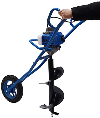63CC 2stroke Petrol Earth Auger Fence Post Ground Hole Borrer Digger 3HP, Hole Borer for Fence Posts, Planting Holes & Garden Projects, 1.3L Fuel Tank Volumn (Blue)