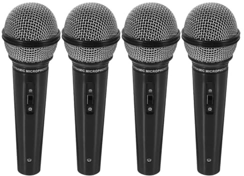 PERSELOSO 4pcs Plastic Microphone Prop Set for Kids Children’s Role Play Stage Performance Toy Black Miniature Funny Microphones for Singing and Interview Pretend Play