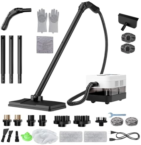 Steam Cleaner with 24 Accessories Steam Mop with 5M Extra-Long Power Cord for Home Chemical-Free Heavy Duty Steamer for Cleaning Floors, Tile, kitchen, Grout and Car (White)