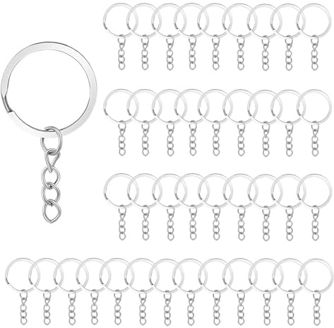QINGYIWL 100 Stück 25mm Schlüsselanhänger, Schlüsselring mit Kette, Schlüsselanhänger Selber Machen für Schlüssel Handwerk DIY, Schmuckherstellung