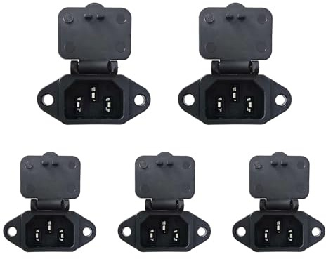 Lot de 5 Prises IEC C14 Encastrables 220V 10A 3 Pôles avec Couvercle et Entrées Câble pour Tableau Électrique, Rack, Boîtier