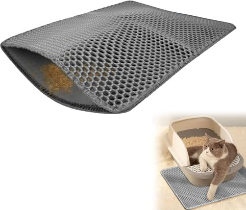Katzenklo Matte,70x120cm wasserdicht und BPA-frei Katzenstreumatte,rutschfeste Katzenmatte Katzenklo Unterleger,Waben Doppelschicht Katzenstreu Matte Groß,Rutschfeste Katzenmatte für den Boden