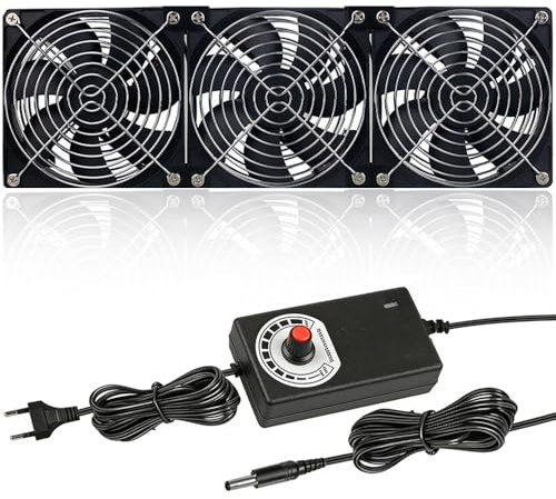 3 x 120mm PC-Lüfter, 12V Gehäuselüfter mit Netzstecker&stufenlosem Drehzahlregler Leiser Computer Lüfter 12V leistungsstarker Lüfter für Computer Server Gaming-PC AV Kabine Router Router TV-Box