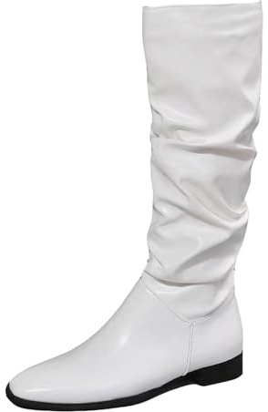 Damer fashionabla enfärgade veckade spetsiga tåparti platta långa stövlar Mid Calf Boots