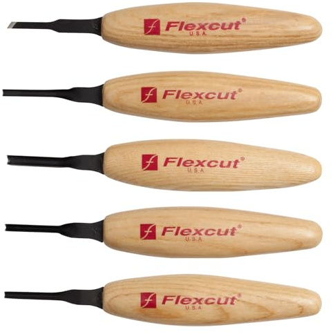 FLEXCUT Mixed Profile Micro Tool Set, Schnitzmesser, rostfreie Klinge, Kerbschnitzmesser, Holzgriff, Wood Carving, scharfes Messer für Holz Schnitzwerkzeug, Bastler, braun normal