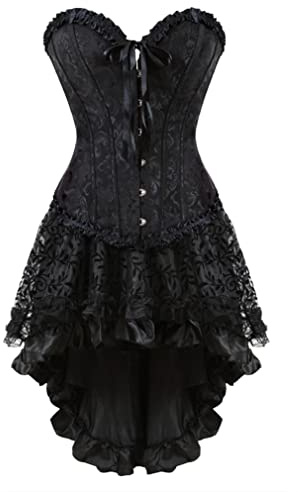 Grebrafan Steampunk Party Showgirl Corset Bustier with Tutu Skirt L Black