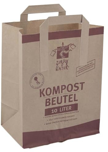 Papier-Kompostbeutel, Biomülltüte, nassfest, Henkel, 10 Liter, 22+14x28 cm, 1 Pack