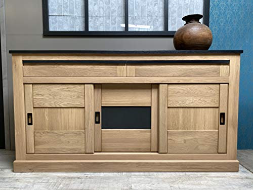 Chalet Buffet Commode Enfilade chêne Massif 3 Portes coulissantes 2 tiroirs L1m84