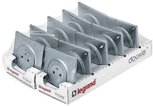 LEGRAND - Prise Electrique Murale 16A avec Terre dooxie Surface + Plaque Carrée - Prise 2P + T Affleurante avec Fond Rétractable - Fabriqué En France - Alu - Lot de 10