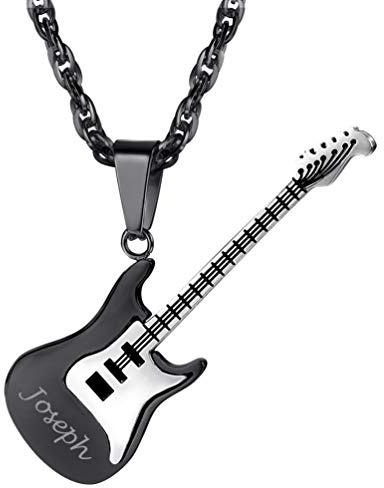 PROSTEEL Damen Herren Unisex Anhänger, Gitarre Charms Halskette 3mm breit Singapurkette für Musik Liebhaber Edelstahl/18k vergoldet/schwarz Metall plattiert