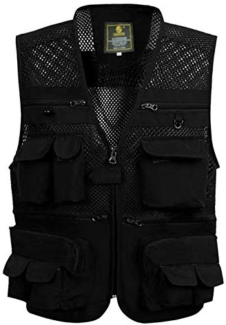 Gihuo Men's Fishing Vest Utility Safari Travel Vest with Pockets Outdoor Work Photo Cargo Fly Summer Vest (X-Large, Black-mesh)