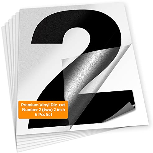 iSYFIX Black Vinyl Number 2 (Two) Stickers, 2 Inch, 6 Pack, Self Adhesive