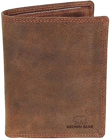 BROWN BEAR Geldbörse Leder Braun Vintage | Herren & Damen | RFID-Schutz mit Münzfach | Portemonnaie Echtleder Reißverschluss innen | Geldbeutel Hochformat | BB Design DLF HBR