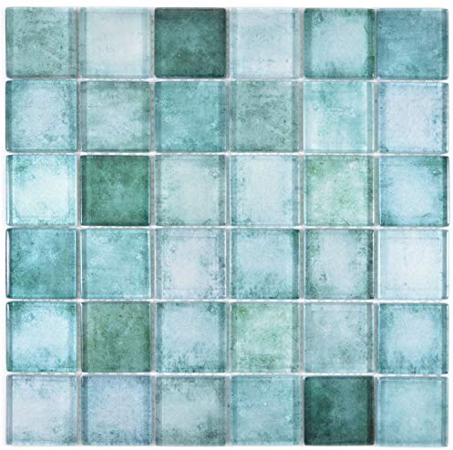 Mosaik Fliese Glas grün hell dunkel mix für WAND BAD WC DUSCHE KÜCHE FLIESENSPIEGEL THEKENVERKLEIDUNG BADEWANNENVERKLEIDUNG | 10 Mosaikmatten