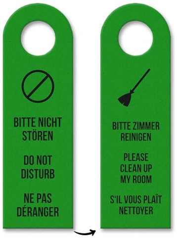 Bitte nicht stören oder Bitte Zimmer reinigen Sprachen-Türhänger in grün Hotel