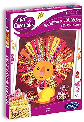Sentosphere 3902016 Paillettenkunst Bastelset, Kreativset für Kinder und Erwachsene, DIY Paillettenbild, Motiv Löwe