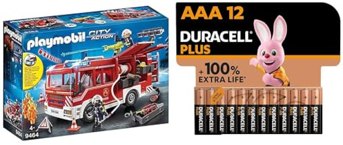 Playmobil City Action 9464 Feuerwehr-Rüstfahrzeug mit Licht und Sound, Ab 5 Jahren + Duracell Plus AAA Alkaline-Batterien, 12er Pack