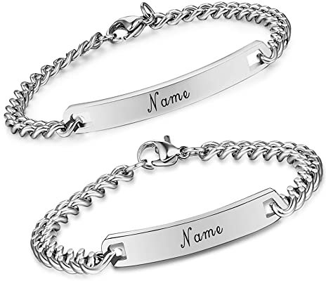 AFSTALR Silber Armbänder Pärchen Armband mit Gravur Partnerarmbänder 2 Stück Paar Armbänder Gravur
