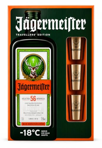Jägermeister TRAVELLERS' EXCLUSIVE 35% Vol. 1l in Giftbox with 3 Metal Shot Cups