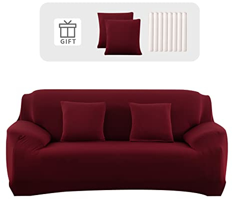 Lydevo Housse de Canapé 3 Place Housse Canapé Extensible avec Accoudoir avec 2 Housses de Coussin Couverture de Canapé Élastique Universelle Antidérapante Revêtement de Canapé(3 Places,Bordeaux)