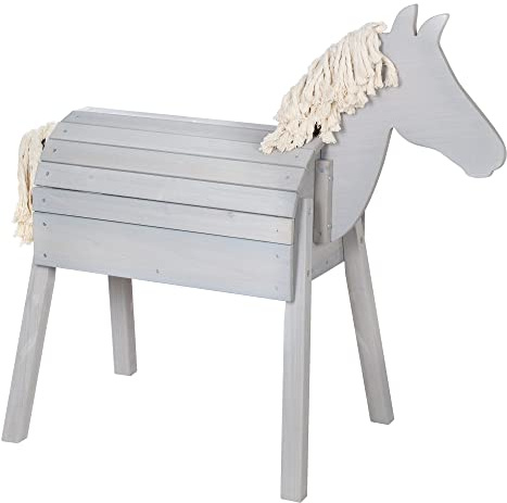 roba Caballo de Juegos de Exterior - Madera Maciza Gris - Caballo de Bóveda Estable - Caballo de Jardín con Crin y Cola
