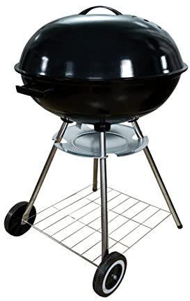 AIYING Barbacoa Carbón Portátil Redonda, Compact Kettle Barbacoa de Carbón, Barbacoa de Carbón Portátil con Ruedas con Tapa y Bandeja Recogecenizas Esmaltada en Negro