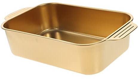 Stainless Steel Grill Pan Bread Baking Pan Bread Loaf Pan Cake Tray Cake Oven Pans Metal Dinner Plates Steam Table Pan Serving Tray for Kitchen Convenient Serving Plate Party Tray ( Color : Golden , S