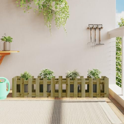 Chaduof Hochbeet Lattenzaun-Design 150x30x30 cm Kiefernholz Imprägniert, Palettenrahmen, Hochteich, Gemüsebeet, Kräuterregal Balkon, Blumenbeet, Kräuterspirale, Tomatenbeet, Pflanzhochbeet - 832491