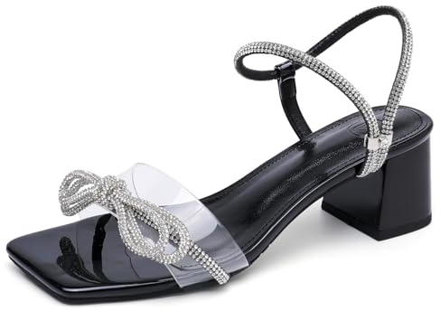 DADAWEN Sandales été Femme avec Strass Chaussures de Soirée Mariage Cérémonie Femmes Sandales à Talons Blocs Bas Bout Ouvert 7cm