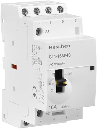 Heschen modulär hushålls-AC-skydd, CT1-16M/40, 16A, 4-poler, 4NO, fyra normalt öppna; 220 VAC spolar, 35 mm DIN-skenmontering, med manuell kontrollbrytare