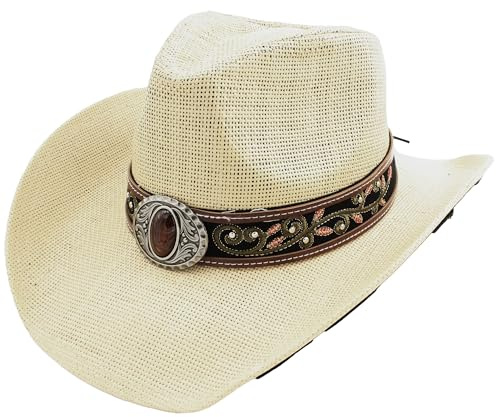 Carnavalife Sombrero de Cowboy/Cowgirl de Paja Fuerte Panamá, Sombrero Texas, Sombrero Vaquero Bordado Floral Unisex Talla única Hombre Mujer Coachella