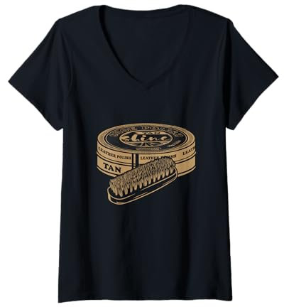 Damen Hellbrauner Schuhputz-Lederglanz mit einer Polierbürste T-Shirt mit V-Ausschnitt