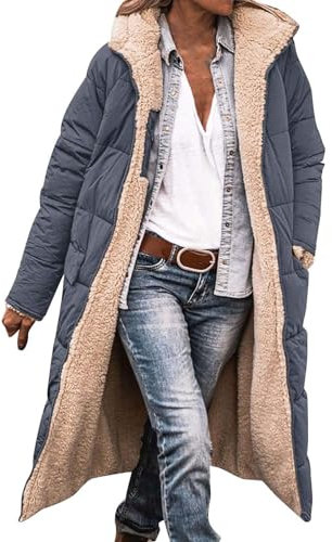 unilarinna Wintermäntel Damen Lang Auf Beiden Pufferjacken Warmer Kapuzenmantel Damen Winterjacke Casual Wintermantel mit Kapuze Frauen Oberbekleidung Outdoorjacke Steppjacke Steppmantel
