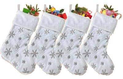 Nikolausstrumpf 4er Set Mit Schneeflocke Nikolausstrumpf Weihnachtssocken Zum Aufhängen Christmas Stockings Weihnachtsbaum Kamin Hängende Ornamente Geschenkhalter Weihnachtsdekorationen