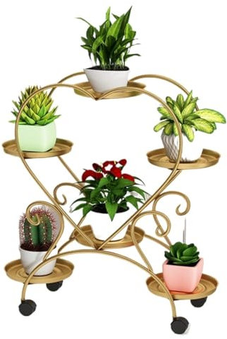 BOGAZY Blumenregal Indoor Blumentreppen Metall-Pflanzenständer, Zimmerpflanzenregal, Pflanzen-Blumen-Präsentationsständer Für Wohnzimmer, Balkon Indoor Pflanzenregal(Gold)