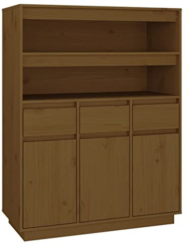 Hommdiy Highboard Wohnzimmer Vitrine, Aufbewahrungsschrank Honigbraun 89x40x116,5 cm Massivholz Kiefer