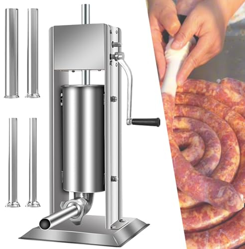Wurstfüller und vertikale Wurstbereiter mit Dual-Speed-Funktion, inklusive 4 Edelstahlrohren for den privaten und professionellen Gebrauch(7L)